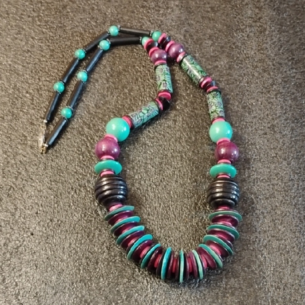 Purple and Green Eclectic Beaded Necklace